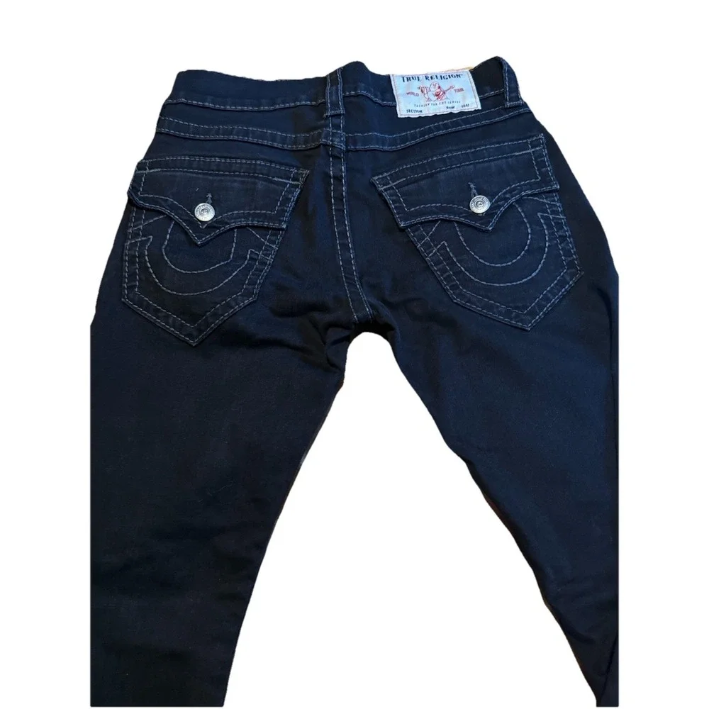 True‎ Religion Jeans 29x32 Dark Blue Big T Flap Pocket Thick Stitch Y2K Selvage
